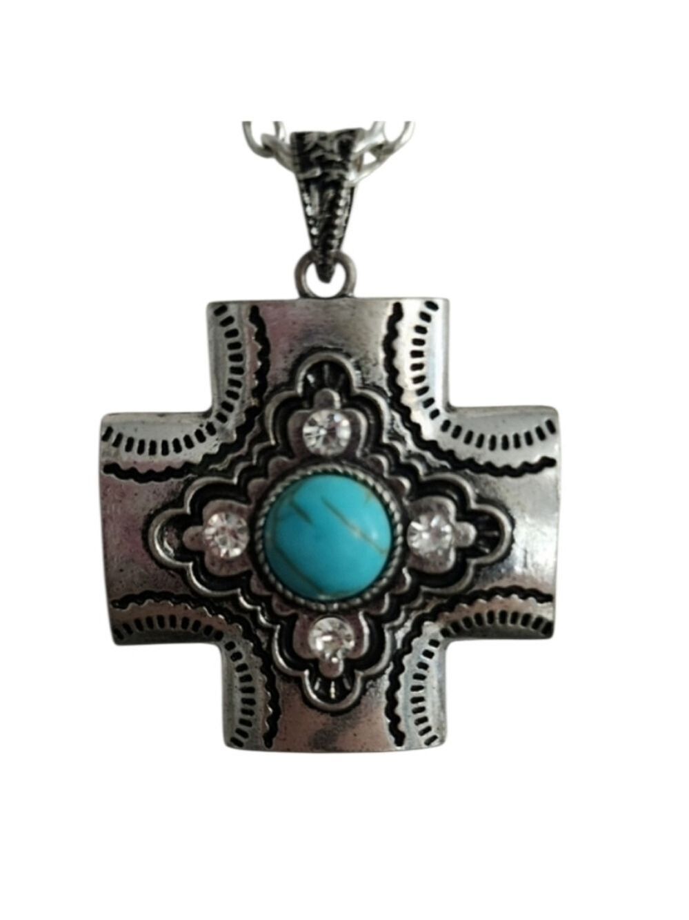 Silvertone and Turquoise Pendant Necklace
